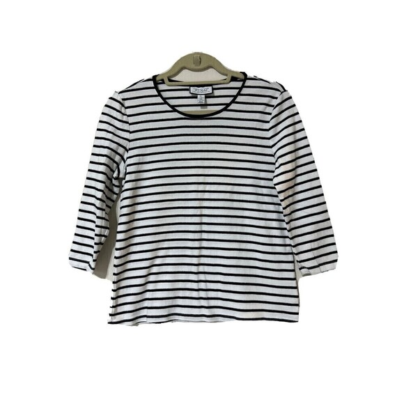 Charter Club Womens Top Sz L Stripped 3/4 Sleeve Round Neck Perfectly Soft Pima - Picture 1 of 5